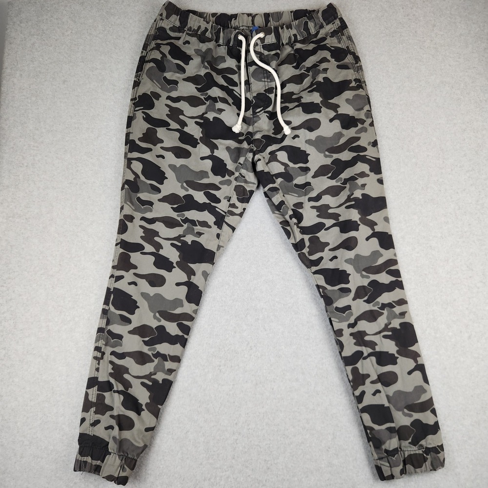 H&M Divided Mens Gray Camo Jogger Pants Size 36 Elastic Drawstring Waist Cotton